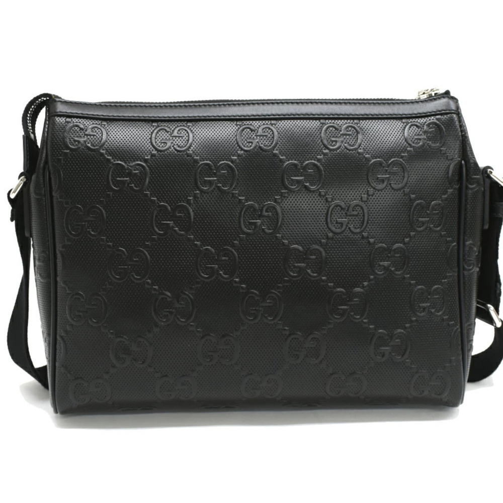 Gucci GG Embossed Messenger Bag Shoulder Leather Black - Picture 3 of 8